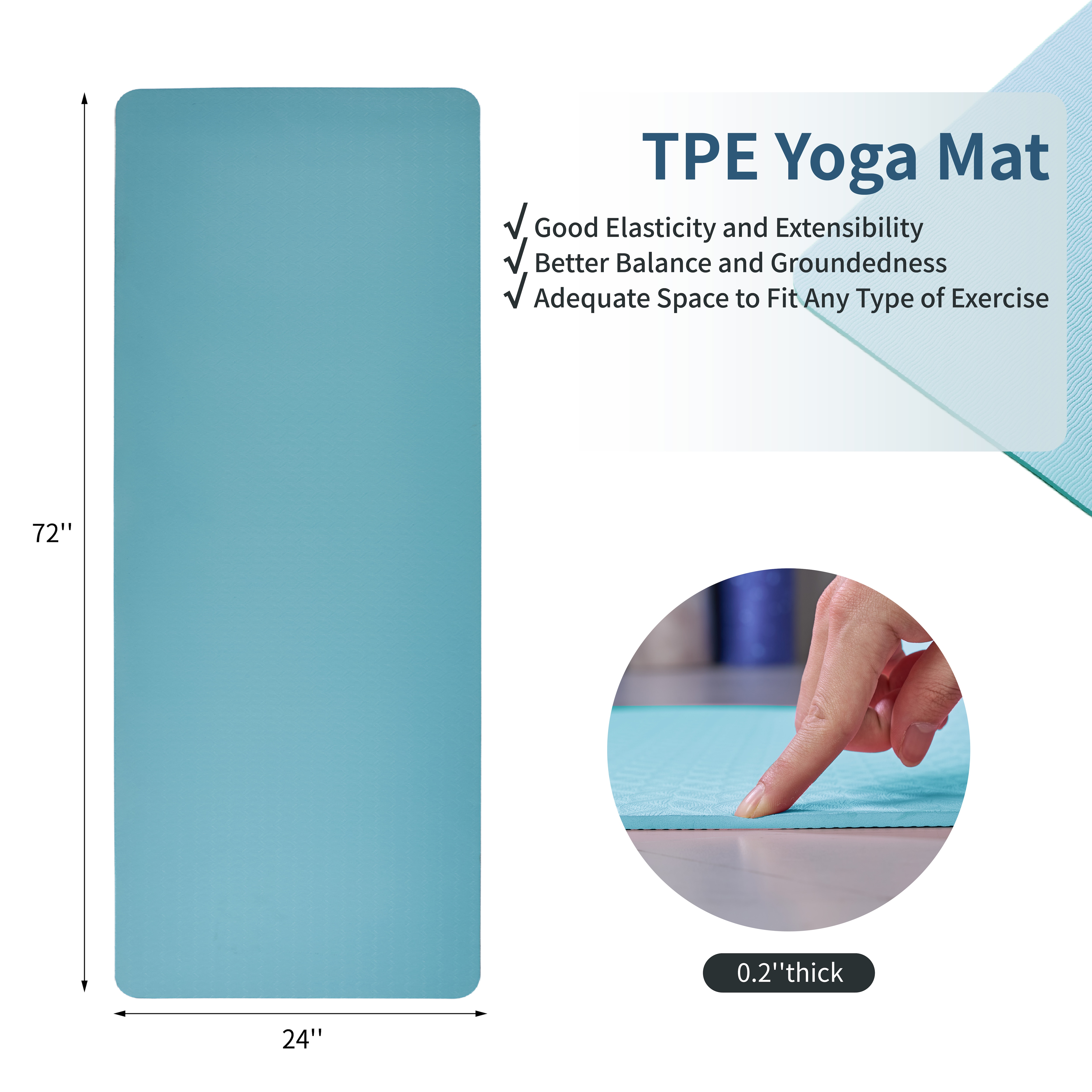 Yoga Mat, Exercise Yoga Mat With Non-Slip Design, Professional TPE Exericise Mat, 72" X 24" Multi-Purpose Workout Mat For Women, Pilates Fitness And Floor Exercises_voghion.com